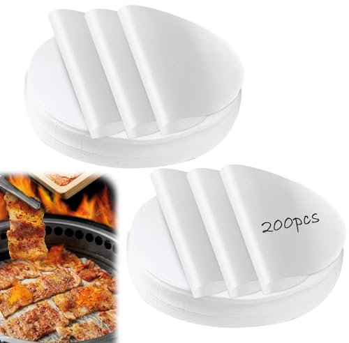 200 pezzi di carta da forno rotonda, Ø 28 cm, per friggitrice ad aria calda, carta da forno antiaderente riutilizzabile, per pizza, forno, friggitrice ad aria, padella, griglia (bianco)