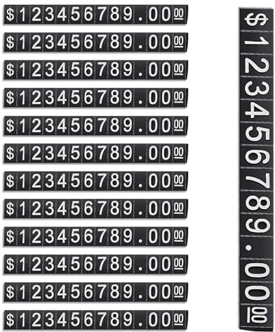 DHWEKU 12 piezas Etiquetas de precio Cubos de visualización de precio Contador de números ajustables Etiqueta de precio de venta Bloques de precio de venta para joyería Reloj Anillo Dollar, Negro