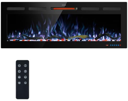 Kentsky 127cm WiFi Electric Fireplace Inserts, Recessed and Wall Mounted Fireplace Heater W/Adjustable Flame Color & Brightness, Thermostat, 9H Timer, App and Remote Control, 750/1500W