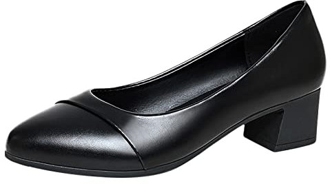 MVNB Womens Mid High Block Heels Mary Jane Court Shoes Ladies Comfort Support Work Pumps Formal Low Heeled Slip On Cushioned Wide Fit Extra Wide Fitting Width Light Shoes (Black, 6)