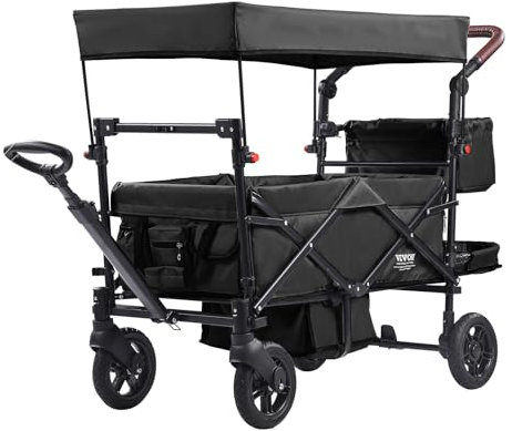 VEVOR Doppelkinderwagen, Seite x Seite, faltbarer, leichter Zwillingskinderwagen mit Tandemsitz, verstellbarer Fußstütze/drehbarem Griff, umlaufendem Sicherheitsgurt, Aufbewahrungskorb