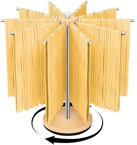 STWWO Séchoir à Pates Fraiches Rotative Séchoir à Spaghetti avec 10 Bras Amovibles Acier Inox 304 Support de Séchage de Nouilles pour Pâtes Faits Maison - Jusqu'à 2 Kg de Pâtes Fraiches