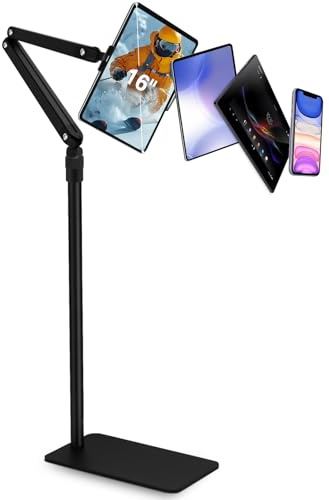 Tablet Floor Mount for iPad, Portable Monitor Floor Stand for 15.6 Inches, 16 Inches, Overhead Bed Tablet Mount Stand Holder, Compatible with 4.7 - 16 Inch iPhone, iPad Pro Air Mini, Samsung Tab