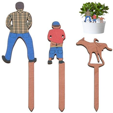 DICOSMETIC 3 teiliges Set mit 3 Stilen Lustige Holz Pflanzenmarkierungen Menschliche Pflanzstäbe Etiketten für Innen und Außenbereich zur Kennzeichnung von Sämlingen Töpfen Kräutern Blumen Gemüse