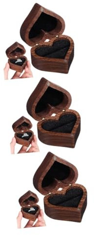 Homoyoyo Scatola Porta-Anello In Legno Massello Da 3 Pezzi A Forma Di Cuore Per Matrimonio Fidanzamento Da Donna A Forma Di Coppia A Sorpresa A Forma Di Cuore In Legno