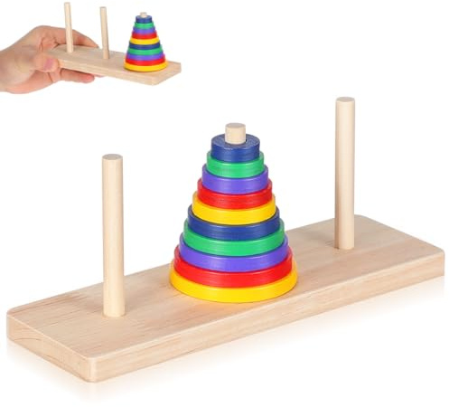 NUOBESTY **Juego de Lógica de Madera Colorido, Rompecabezas de La Torre de Hanoi, Rompecabezas de Lógica con 10 Anillos, Juego de Apilamiento para Adultos Y Adolescentes, 7.48 X 2.36 X 2.87