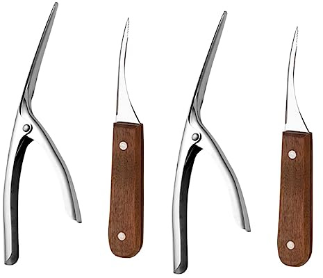 ARTSEWPLY Déveineur De Crevettes Et Nettoyeur De Crevettes en Acier Inoxydable Manche en Bois Lot De 4 Pièces Flexible Et Robuste Usage Culinaire Fruits De Mer