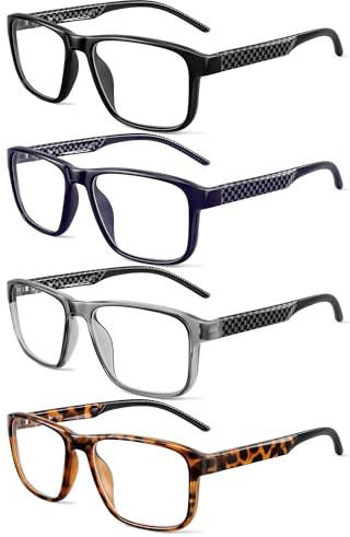 JM Gafas de Lectura Hombre con Bisagra Spring, Rectangular Gafas Luz Azul CláSico Gafas Presbicia 4 Paquetes +1.75