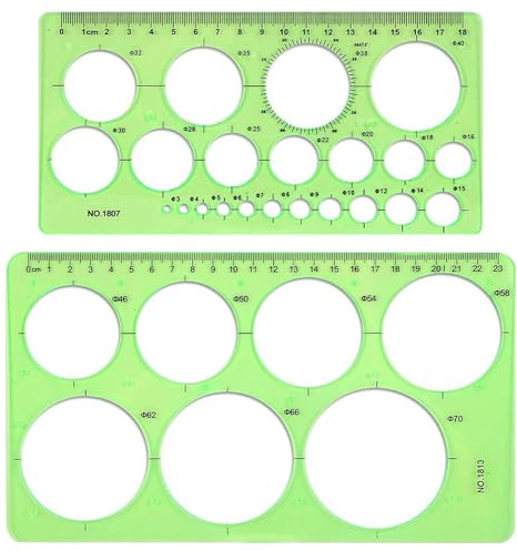 2 Pcs Circle Template Rulers 29 Metric Sizes Clear PET Drafting Stencil