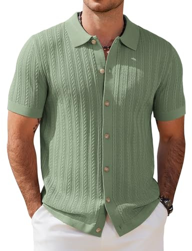 COOFANDY Polo Hombre Manga Corta Punto Cuello Abotonado Trenzado para Verano Golf Casual Deportivas