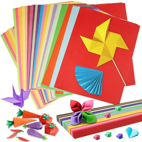 100 Sheets Coloured Paper A4, 20 Color 70g/㎡ Origami Paper | with 640 Paper Star Strips, Double Sided Coloured Card for Crafting, Decorating, Sketching, Drawing, Cutting, DIY, Arts