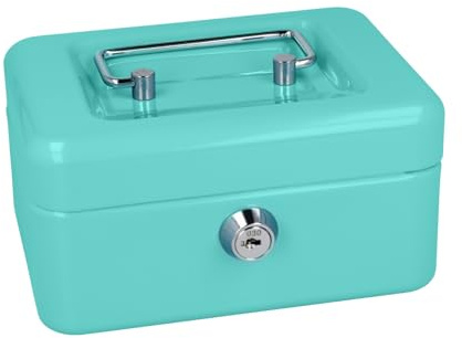 Westcott Geldkassette abschließbar (kompakt, 15 cm) Türkis | Abschließbare Box aus Stahlblech mit 2 Schlüsseln | Herausnehmbare Einlage für Münzen mit 6 Fächern | E-51000 TURQUOISE