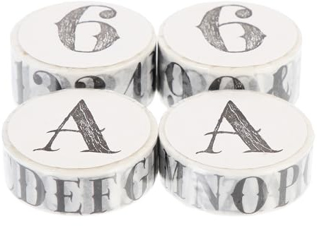 TOYANDONA Ruban Adhésif Décoratif Washi Lettres et Chiffres 15mm 20mm, 4 Rouleaux pour Scrapbooking, Journal Intime et Loisirs Créatifs Diy, Autocollants Alphabétiques Vintage