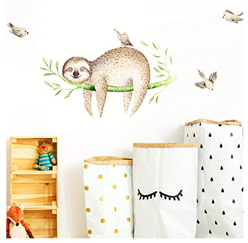 Little Deco Wandtattoo Faultier auf Ast & Vögel DL147