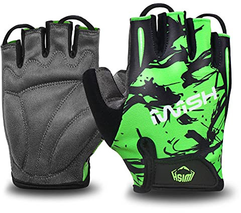 iwish Kinder-Fahrradhandschuhe, Outdoor, Reiten, Fahrrad, Roller, für Jungen, Mädchen, Alter 4-12, Größe M für Alter 6-9, grün