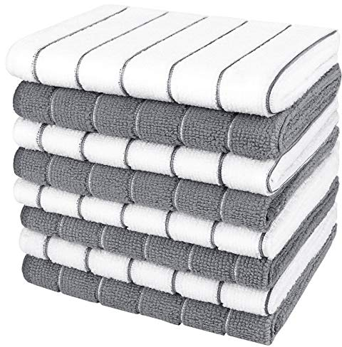 AIDEA Paños de Cocina Gris y Blanco, Toallas de Cocina de Microfibra, Juego Trapos de Cocina de 8 Unidades, 30 x 30cm