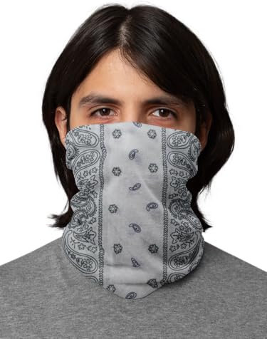 Paisley Bandana Neck Gaiter Tube Headwear Motorcycle Face Scarf - White Black
