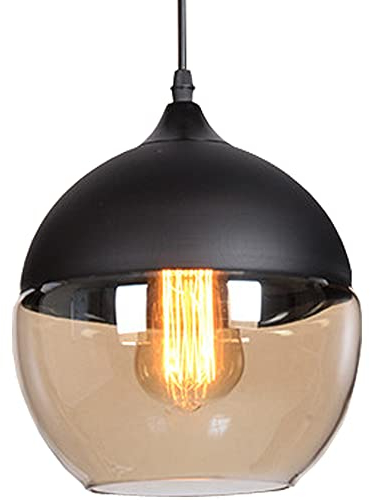 iDEGU Rétro Suspension Luminaire en Verre, Lustre Plafonnier Moderne Minimaliste Edison E27 Lampe Suspension pour Cuisine Salle à Manger Bar, Noir (Type-C 20CM)