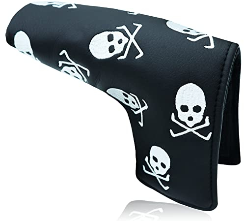 Golfschlägerhaube Putter Totenkopf & Vierblättriges Kleeblatt, Leicht Wasserdicht Kunstleder Headcover Putterhaube Kopfbedeckung, Golf Head Covers für Alle Marken Clubs (1 Stück Skelett (Schwarz))