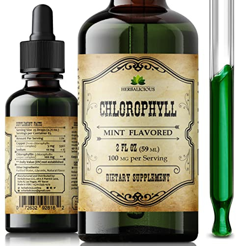 Chlorophyll Liquid Drops – Organic Natural Detox & Cleanse Support – Boost Energy, Immunity & Metabolism – Vegan, Non-GMO, Mint Flavor, 2 fl oz – Sodium Copper Chlorophyllin Extract – Made in USA