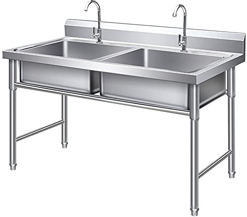 ZWJABYY Commercial Sink,Kitchen Sink Stainless Steel Sink With Bracket Garden Laundry Room Tub Slop Sink Free Standing Double Bowl Utility Sink 100 * 50 * 80cm.,1mm