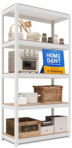 HOMEDANT House 36.2 W 5 Tier Heavy Duty Garage Shelving Adjustable Metal Rack Storage Shelves Standing Shelf Unit Organizers Pantry Closet Office White 1Pack