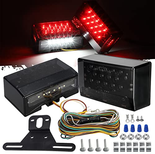 Partsam 12V LED Rectangular Trailer Light Kit, Sealed Rectangle IP68 Waterproof Truck Marine Boat Trailer Stop Turn Tail License Plate Brake Running Lights w 25ft Wiring Harness & Bracket