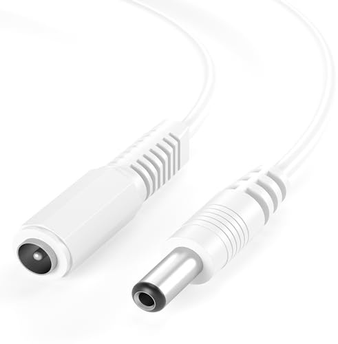 JAMEGA – 1m DC Verlängerungskabel 12V 5,5mm x 2,1mm DC Stecker Anschlusskabel DC Kabel – DC Stecker auf DC Buchse - DC Verteiler Verbindungskabel für Netzteil, Überwachungskameras - Weiß