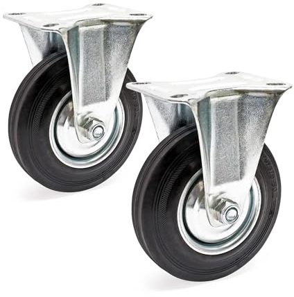 ‌‌‌‌Juego de 2 ruedas fijas 125 mm goma maciza llantas metálicas placa de montaje máx. 100 kg/rueda