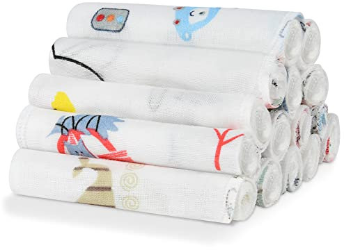 Aolso Baby Musselin Waschlappen, 15 Stück Bio-Baumwolle Baby Waschlappen, Mehrzweck Baby Handtücher Set, Waschlappen Kinder für Neugeborene, Quadratisches Babyhandtuch, Saugfähig,20 * 20cm