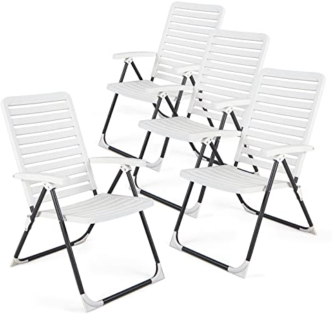 COSTWAY Gartenstühle 4er Set, Klappstühle mit 7-Fach Verstellbarer Rückenlehne, wetterfester Balkonstühle, Hochlehner, tragbarer Terrassenstühle für Terrasse, Garten, Camping