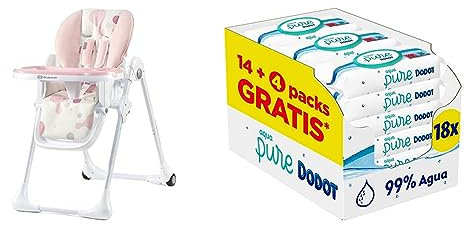 kk Kinderkraft YUMMY Trona bebé Ajustable, Trona portatil, Plegable & Dodot Toallitas Aqua Pure para Bebé, 99% Agua, 864 Toallitas, 18 Paquetes (14+4 Gratis)