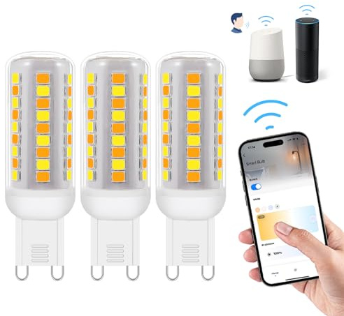Wi-Fi Smart G9 LED Bulbs,Compatible with Alexa /Google Assistant, Dimmable,Warm White to Cool White, Brightness Adjustable 0%-100% 230V,0.4-4W,40LM-400LM,Timer Function G9 Smart LED bulb,3pack