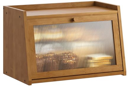 GHWIE Large Bread Box, Easy Access & Cleaning - Bamboo Bread Box for Kitchen Countertop with Acrylic Door (Coffee, Medium)