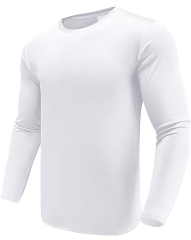 Long Sleeve Tee Shirts for Men, Dry Fit Moisture Wicking Long Sleeve Shirts, Athletic Workout Shirts for Running White-S