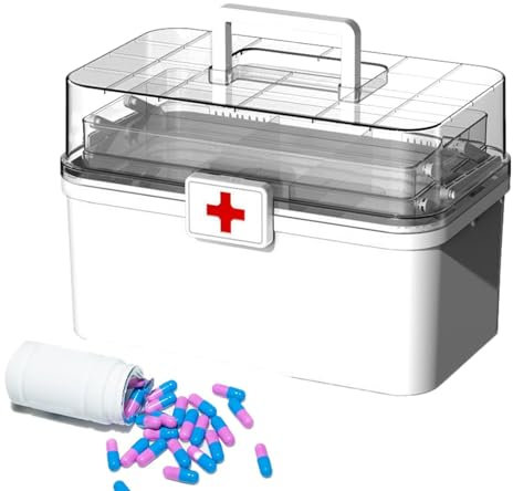 Boîte de rangement pour médicaments | Armoire à pharmacie familiale à 3 couches | Anti-poussière de grande capacité avec poignée et boucle | Boîte de rangement pour pilules, organiseur de médicaments