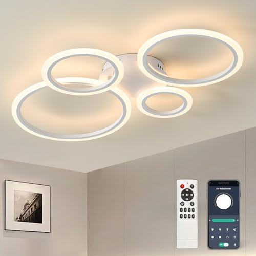 Tetipa Lámpara LED de techo con APP regulable 85CM, 40-80W lámpara de saló dormitorio con mando a distancia cambio de color lámpara de techo moderna ahorro de energía iluminación de techo para salón