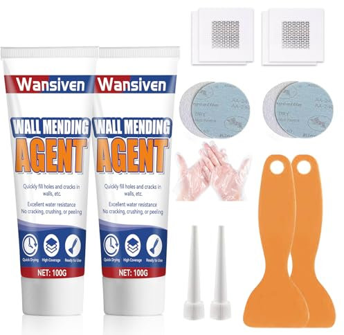 Wansiven Wall Repair Cream, Waterproof White Wall Filler Kit, Rapair paste for filling cracks and plaster surfaces, with scraper and repair patch 100g (2)
