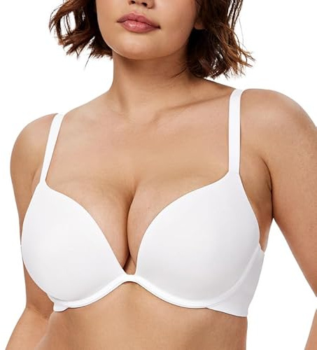 WingsLove Push Up Bra Sexy Deep V Plunge Add 2 Cups Bras Underwire T-Shirt Bra Multiway (Snow White,32C)