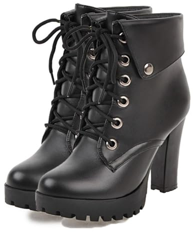 FOREADA Bottes gothiques à talon épais pour femme - Bottines de combat noires à plateforme avec boucle et rivets - Chaussures punk gothique avec fermeture éclair
