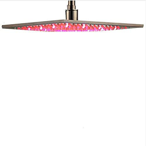 Cabezal de ducha de lluvia con luz LED negra de 16 pulgadas, cabezal de ducha cuadrado grande de latón con función de cambio de color, diseño de cabezal cuadrado de níquel cepillado