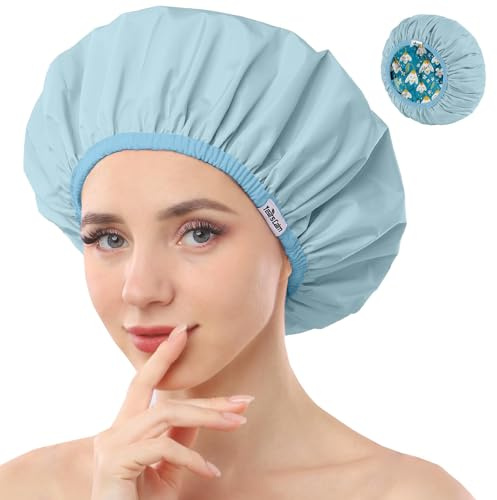 Years Calm Shower Caps For Women Reusable Waterproof，Pattern And Solid Color Dual-Layer Design For Dual-Layer Usable，Protects Hair In Shower, Spa, Cooking, Clean & Travel (Bell Orchid, One Size)