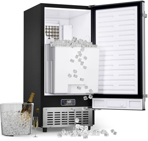 Coolake Under Counter Ice Maker Machine 120 Lbs/Day with 30 Lbs Ice Storage, 15” Built-in Freestanding Ice Maker, Self Cleaning, Gravity Drainage, Undercounter Ice Machine for Home Bar Kitchen Office