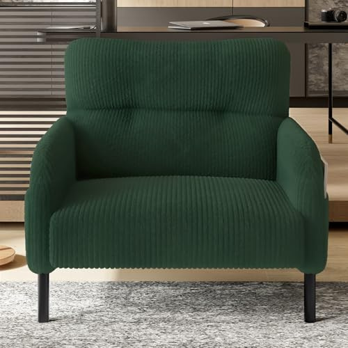 KOMHTOM Fauteuil Simple Places en Velours Côtelé avec Dossier Haut Confortable, 4 Poches et Pieds en Métal - Canapé d'angle Moderne pour Salon, Chambre à Coucher et Bureau (Vert - 1 Place)