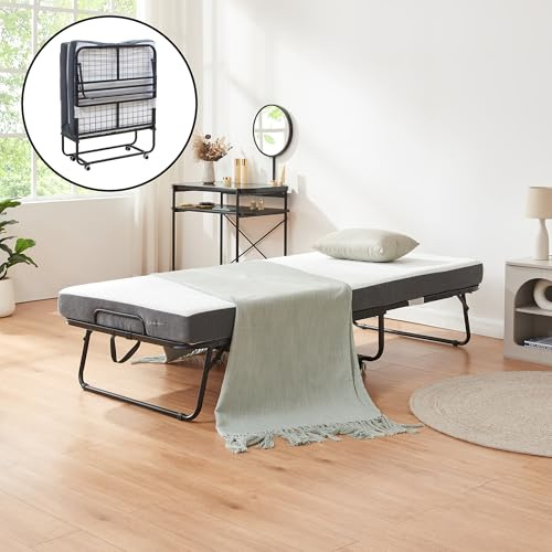 [en.casa] Letto Pieghevole con Materasso in Schiuma a Memoria 90x200 cm Brandina con Rotelle Letto Singolo Richiudibile Portatile Salvaspazio