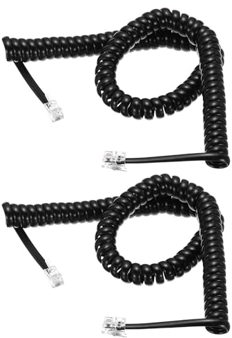 QUARKZMAN 2-pack fast telefonkabel, 10 fot avlindad/3,5 m upprullad RJ9 4P4C sladdlös telefonhörlurskabel, svart