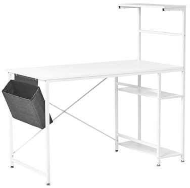 Kontorsbord med Ben och Ram i Järn med Pulverlackerad Finish Förvaringsutrymme MDF Bordsskiva Vit Aramingo