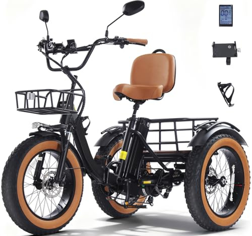 KAKIGO Electric Trikes for Adults UK,48V15.6Ah Electric Tricycle for Adults UK,20x4Fat Tire Aluminum Folding E Trike,90KM Range,25KM/h,Front&Rear Basket&Differential