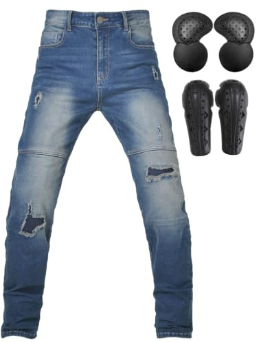 QIYUANT mäns motorcykel ridjeans slim fit stretch denimbyxor med knä höft pansfickor motorcykel jeans