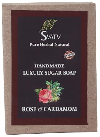 SVATV Handmade savon with natural, soothing herbs of Rose & Cardamom Moisturized - Traditional Ayurvedic Herbal body savon bars for Men & Women, all skin types - 100g